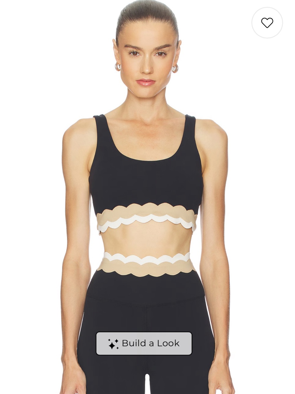 Beach Riot Black Scalloped Trim Sports Bra with Cream and White Accents